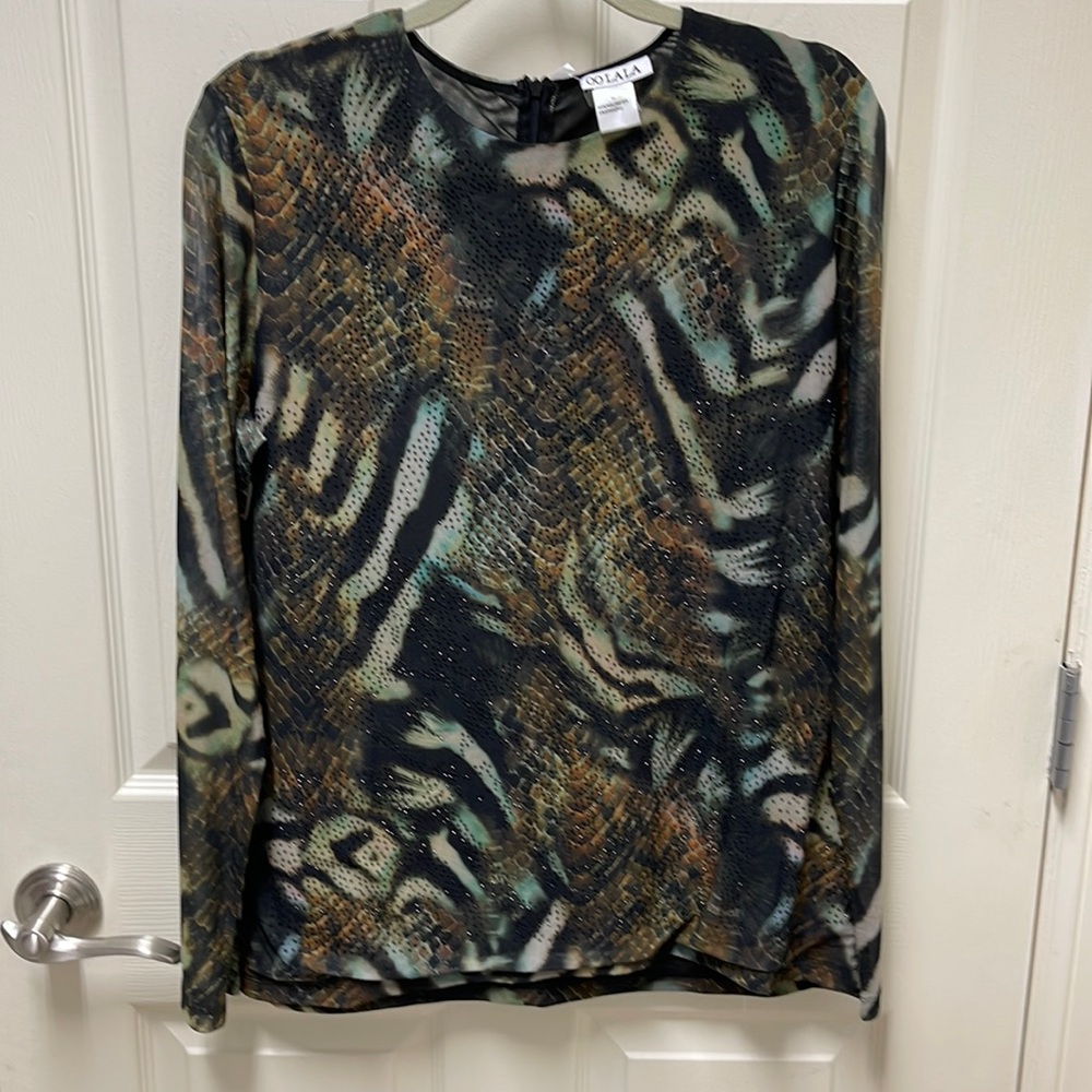 OOLALA mesh animal print top XL NWT with bling
